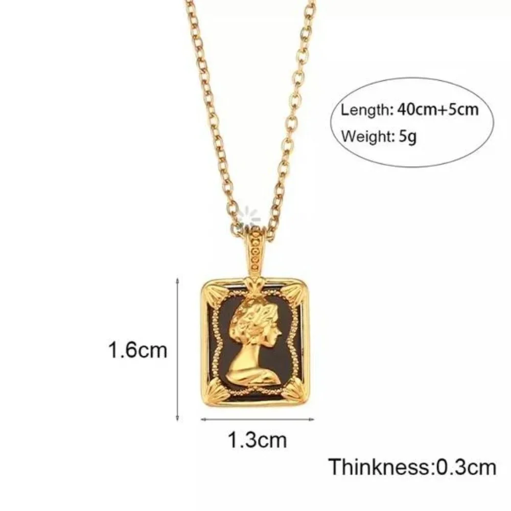 New Queen 18K Gold Black Square Pendant Necklace, NICE NECKLACE, CUTE NECKLACE - Picture 5 of 5
